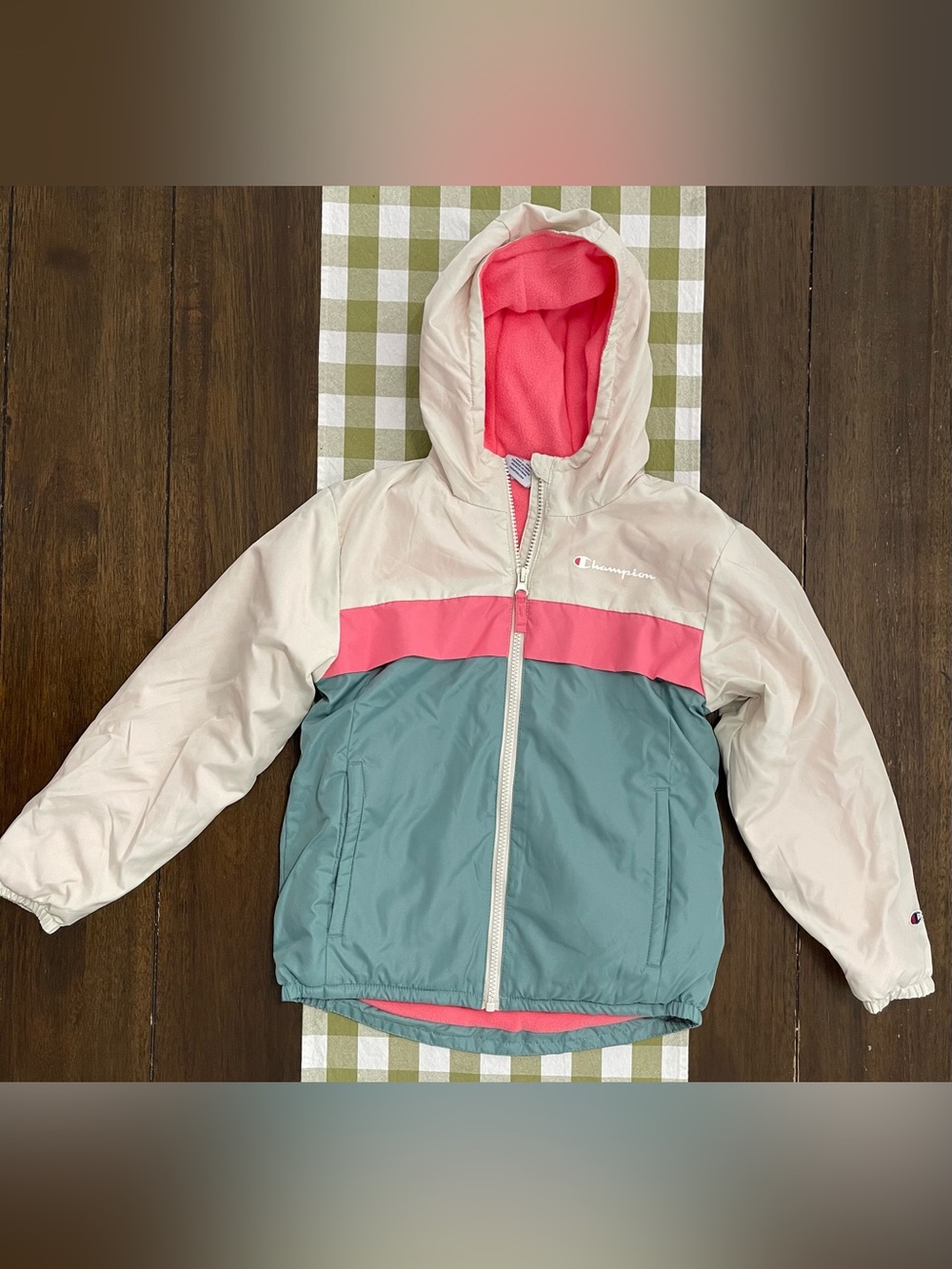 Champion Girls Colorblock Hooded Jacket in Cream, Coral and Teal